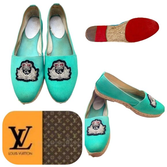 Christian Louboutin crest logo Turquoise Nanou Orlato Espadrille flats - Picture 1 of 14